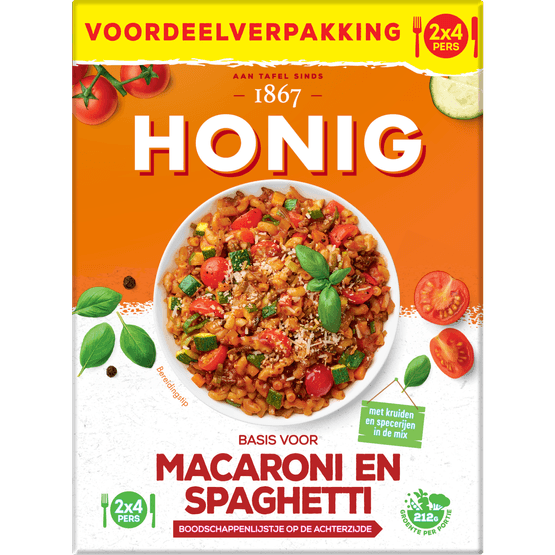 Foto van Honig Kruidenmix macaroni & spaghetti voordeelverpakking op witte achtergrond