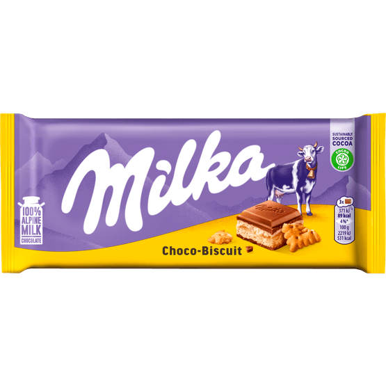 Foto van Milka Chocoladereep choco-biscuit op witte achtergrond