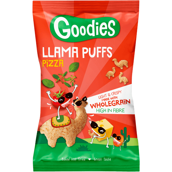 Foto van Goodies Llama puffs pizza op witte achtergrond