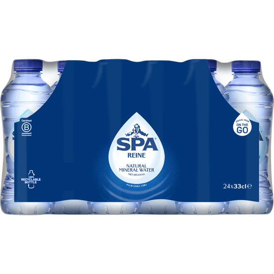 Foto van Spa Mineraalwater reine 24x33cl op witte achtergrond