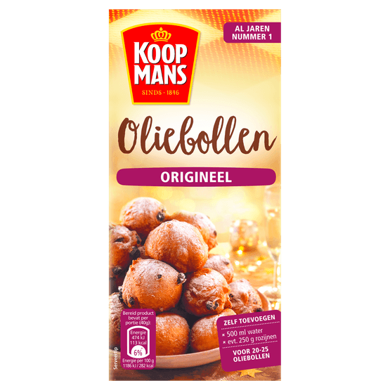 Foto van Koopmans Mix voor oliebollen op witte achtergrond