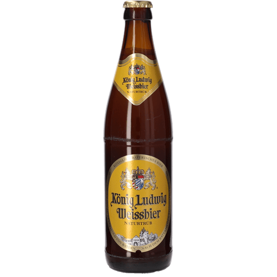 Foto van König Ludwig Weissbier op witte achtergrond
