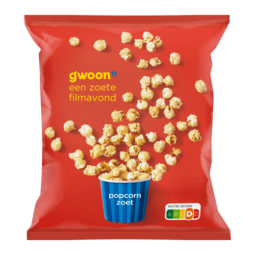 Foto van G'woon Popcorn zoet op witte achtergrond