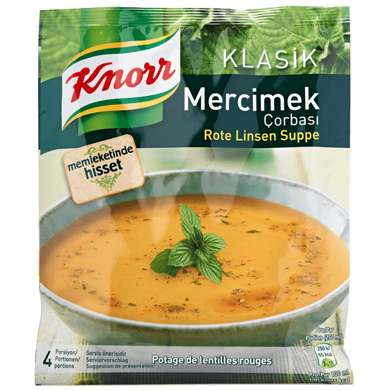 Foto van Knorr Mercimek corbasi op witte achtergrond