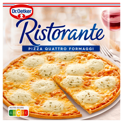 Foto van Dr. Oetker Ristorante pizza quattro formaggi op witte achtergrond