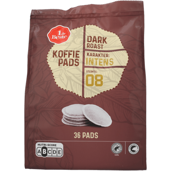 Foto van 1 de Beste Koffiepads dark roast op witte achtergrond