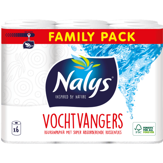 Foto van Nalys Keukenpapier 6 rollen vochtvangers op witte achtergrond