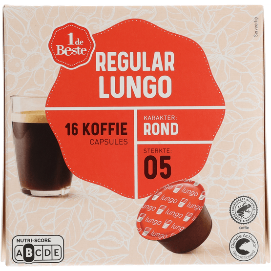 Foto van 1 de Beste Koffiecups regular lungo sterkte 5 op witte achtergrond