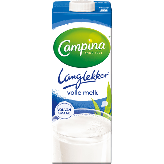 Foto van Campina Houdbare volle melk langlekker op witte achtergrond