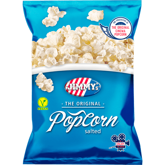 Foto van Jimmy's Original popcorn zout op witte achtergrond