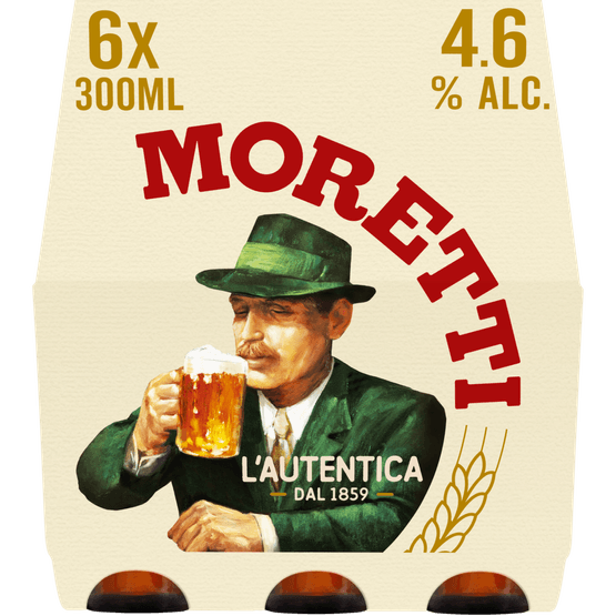 Foto van Birra Moretti Pilsener premium op witte achtergrond