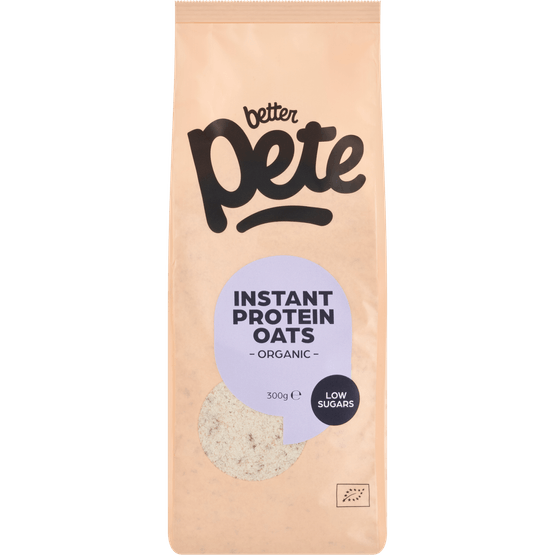 Foto van Better Pete Instant protein oats op witte achtergrond