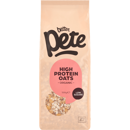 Foto van Better Pete High protein oats op witte achtergrond