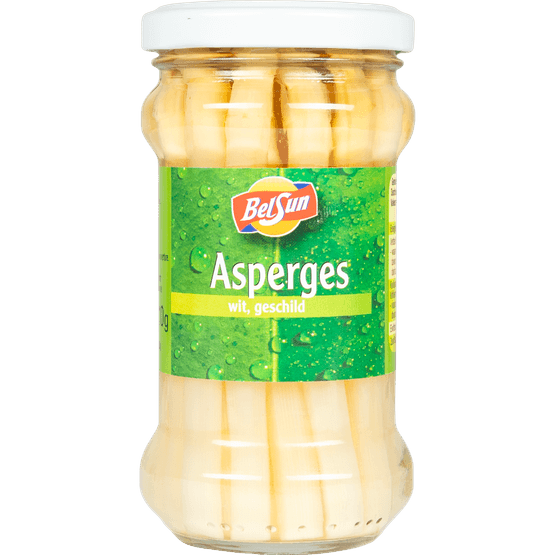 Foto van Belsun Geschilde asperges wit op witte achtergrond