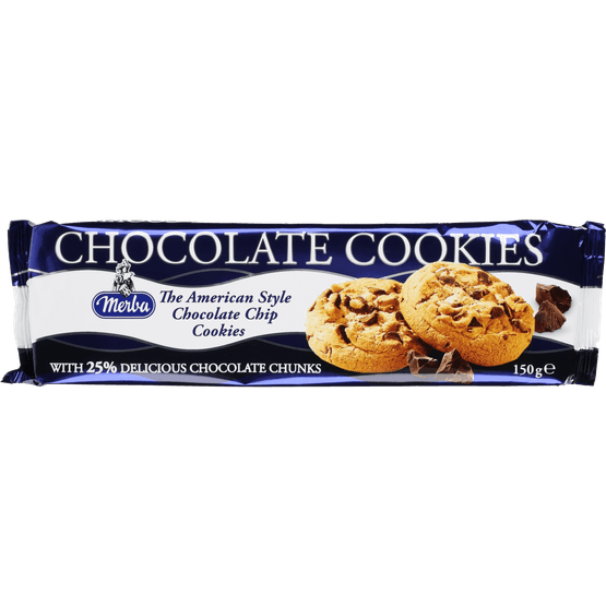 Foto van Merba Chocolate cookies 25% op witte achtergrond