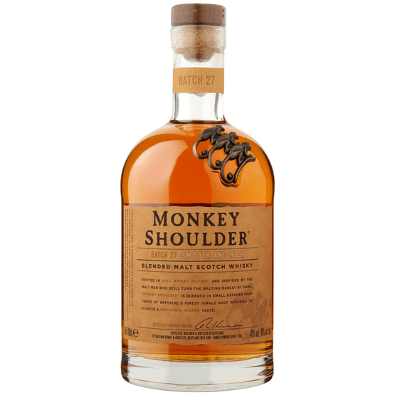 Foto van Monkey Shoulder Whisky blended malt op witte achtergrond