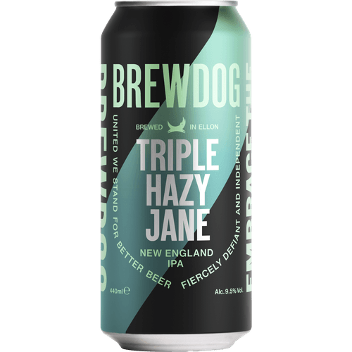 Foto van Brewdog Triple hazy jane ipa op witte achtergrond
