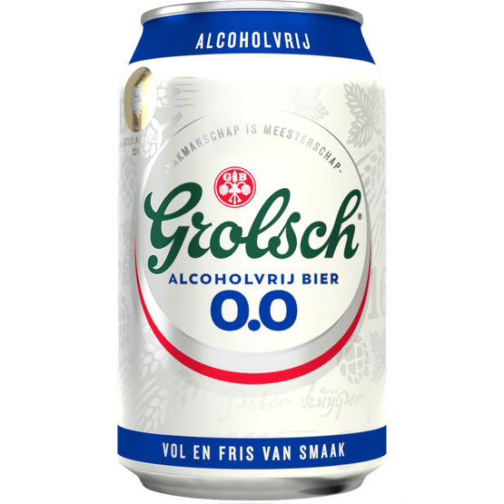 Foto van Grolsch Pilsener alcoholvrij op witte achtergrond