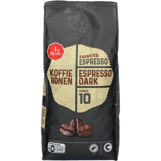 Foto van 1 de Beste Koffiebonen dark espresso op witte achtergrond