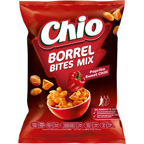 Foto van Chio Borrelbites paprika sweet chili op witte achtergrond