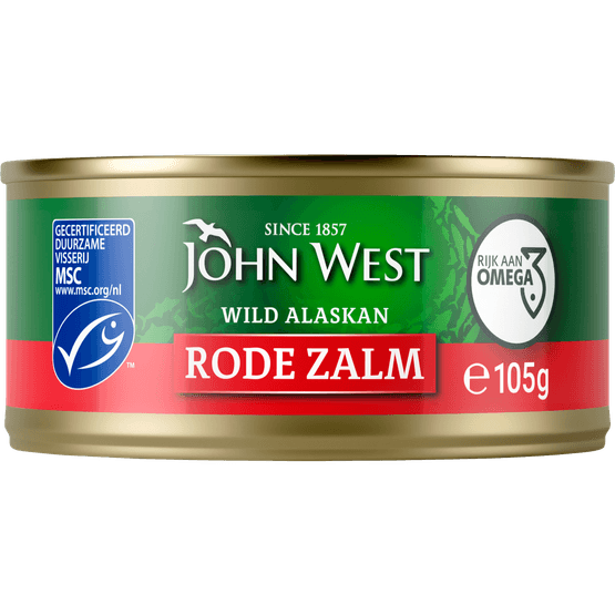 Foto van John West Rode zalm op witte achtergrond