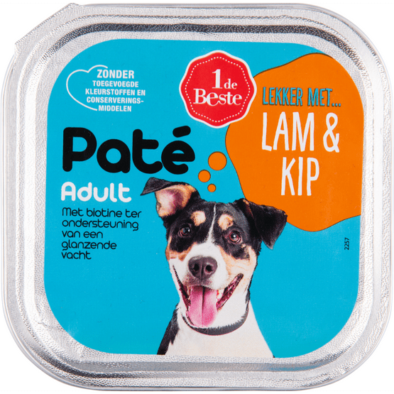 Foto van 1 de Beste Hondenvoer paté lam kip op witte achtergrond