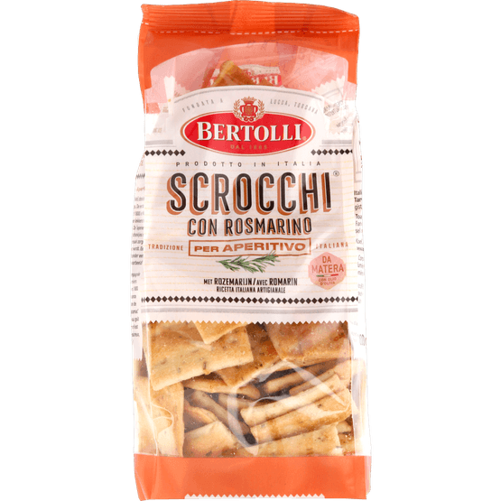 Foto van Bertolli Scrocchi con rosmarino op witte achtergrond