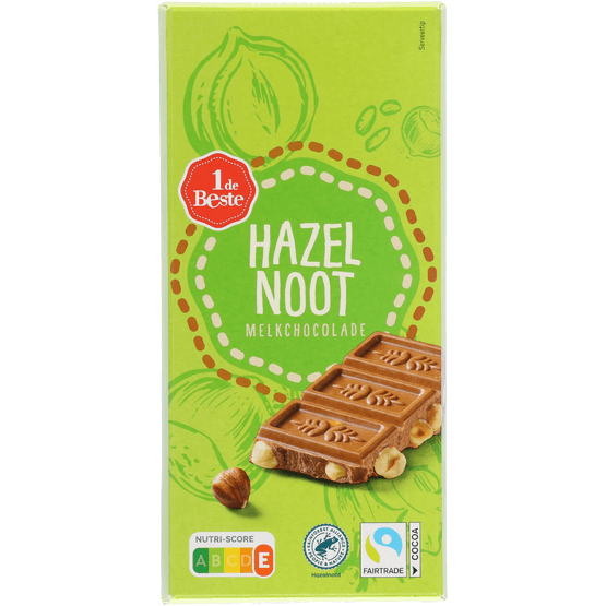 Foto van 1 de Beste Chocoladereep hazelnoot melk op witte achtergrond