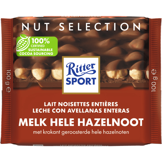 Foto van Ritter Sport Melk hazelnoot op witte achtergrond