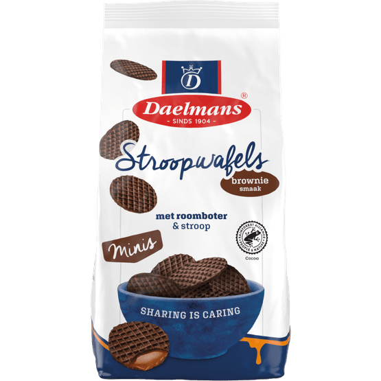 Foto van Daelmans Brownie stroopwafels mini 25 st. op witte achtergrond