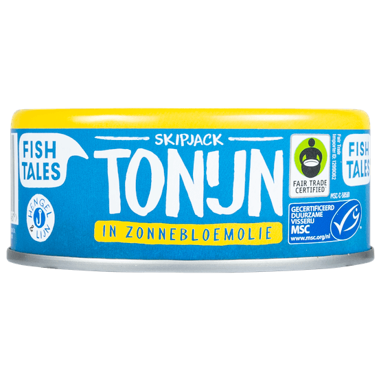 Foto van Fish Tales Skipjack tonijn in zonnebloemolie op witte achtergrond
