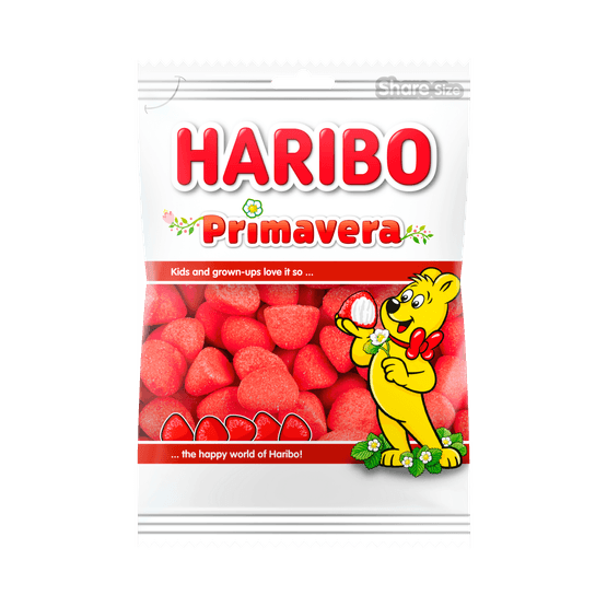 Foto van Haribo Aardbeienschuim op witte achtergrond