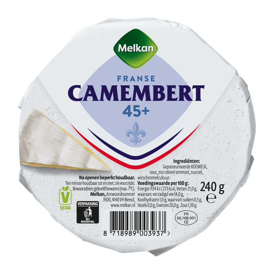 Foto van Melkan Camembert op witte achtergrond