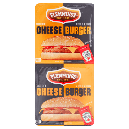 Foto van Flemmings Cheeseburgers op witte achtergrond