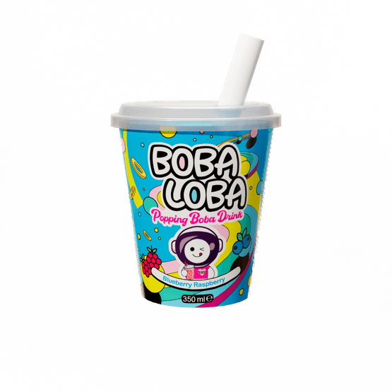 Foto van Boba Loba Blueberry raspberry op witte achtergrond