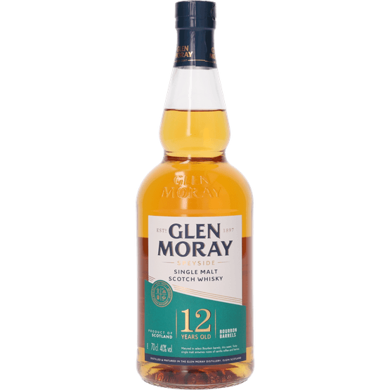 Foto van Glen Moray Whisky 12 years Schotland op witte achtergrond