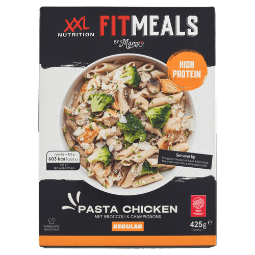 Foto van Fitmeals Pasta chicken op witte achtergrond