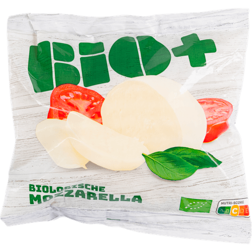 Foto van Bio+ Mozzarella op witte achtergrond