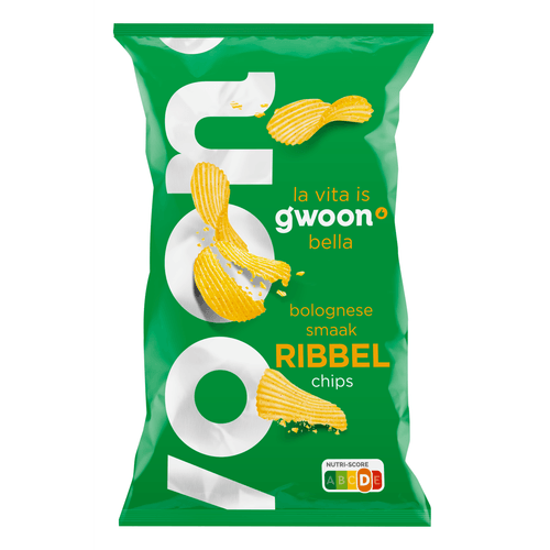 Foto van G'woon Ribbelchips bolognese op witte achtergrond