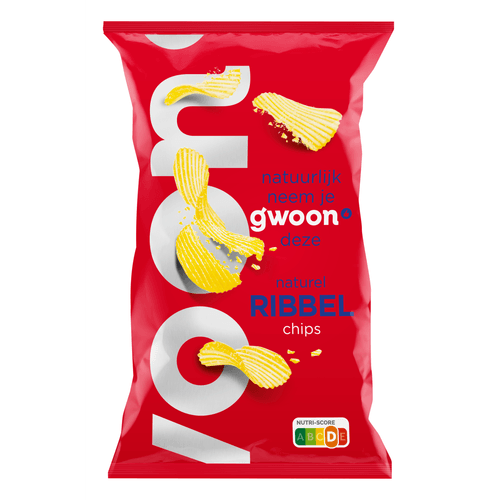 Foto van G'woon Ribbelchips naturel op witte achtergrond