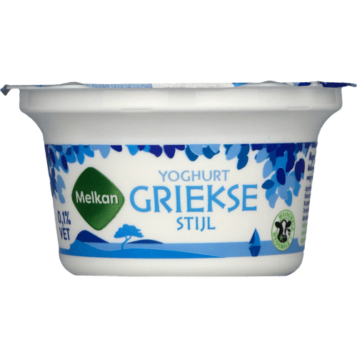 Foto van Melkan Yoghurt griekse stijl 0.1% vet op witte achtergrond