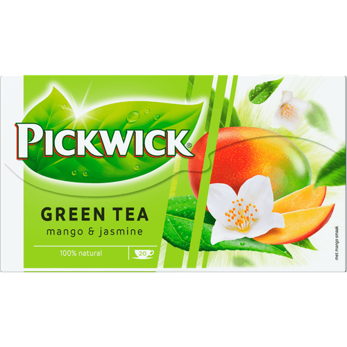Foto van Pickwick Groene thee mango & jasmine 20 zk. op witte achtergrond