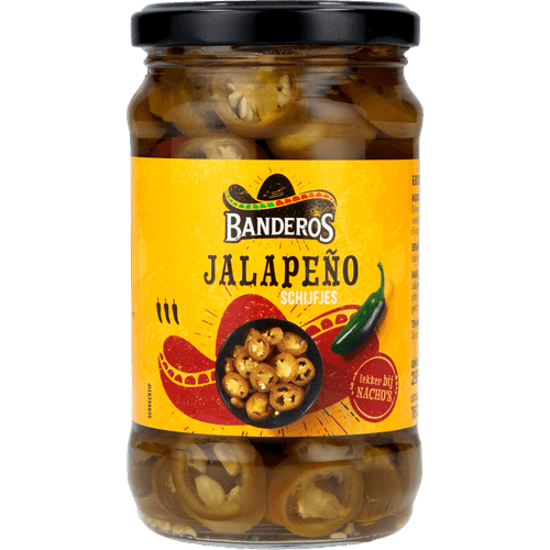 Foto van Banderos Jalapeno schijfjes op witte achtergrond