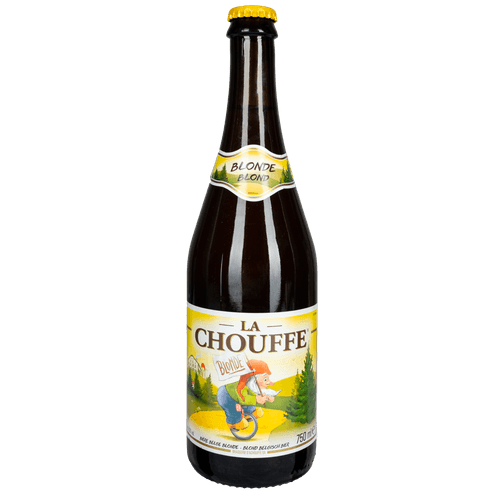 Foto van La Chouffe Blond op witte achtergrond
