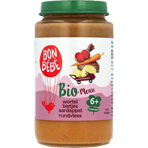 Foto van Bonbébé Biomenu 06m614 wortel bietjes aardappel rundvlees 6+ maanden op witte achtergrond