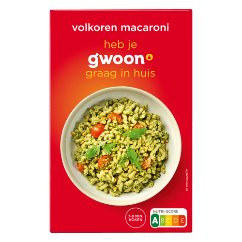 Foto van G'woon Macaroni volkoren op witte achtergrond