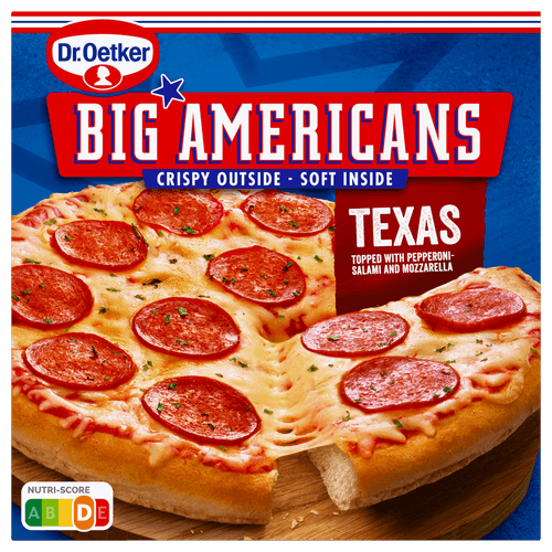 Foto van Dr. Oetker Big Americans pizza Texas op witte achtergrond