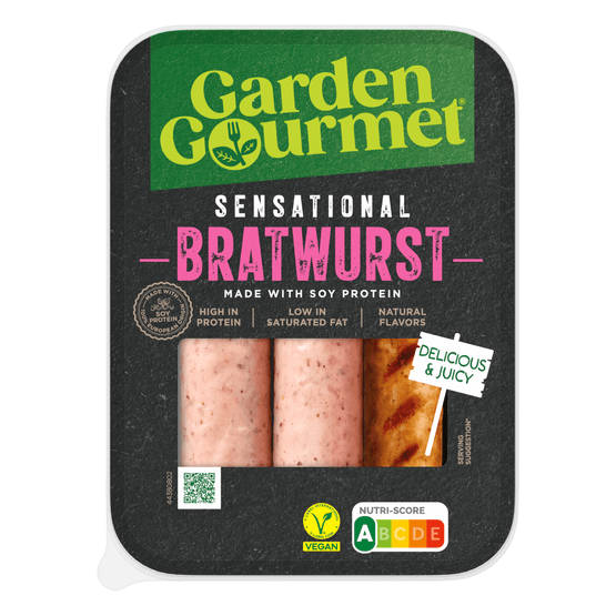 Foto van Garden Gourmet Sensational bratwurst 3 st. op witte achtergrond