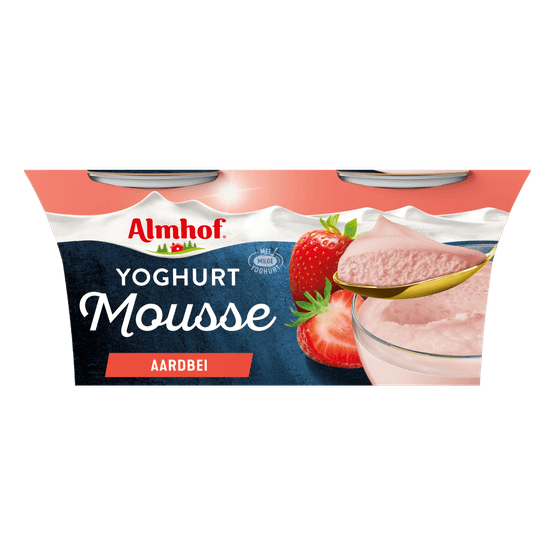 Foto van Almhof Yoghurt mousse aardbei 2 st. op witte achtergrond