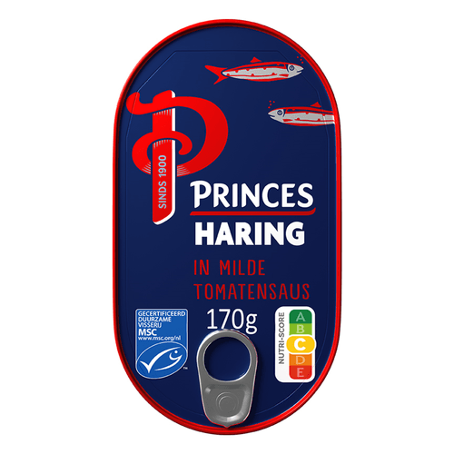 Foto van Princes Haringfilet in milde tomatensaus op witte achtergrond